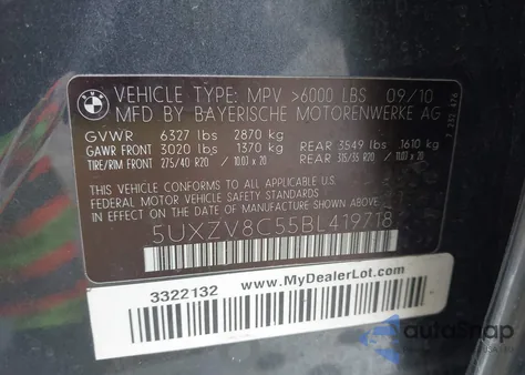 2011 BMW X5 xDrive50I from USA, damaged, VIN 5UXZV8C55BL419718